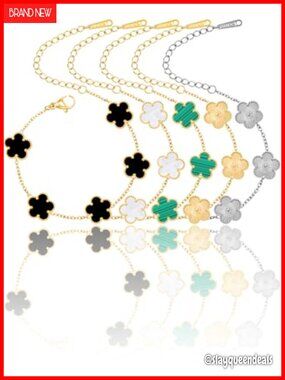 14K Gold Plated Four Leaf Clover Bracelet Lucky Flower Chain Bracelet